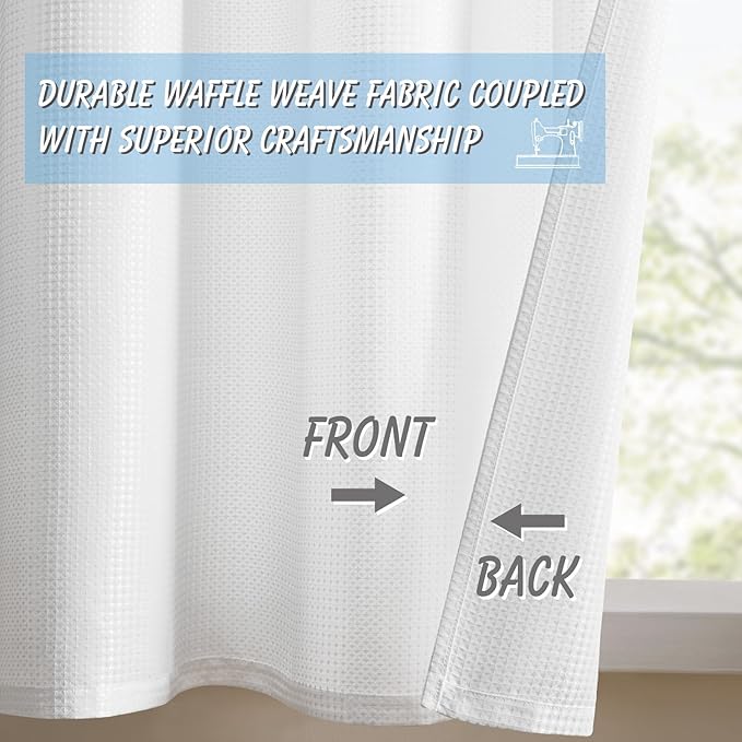 Home Queen White Waffle Bathroom Window Curtains, Water Repellent Rod Pocket Kitchen Drapes for Small Window, 2 Panels, 24 W X 45 L Inch Each - Image 2