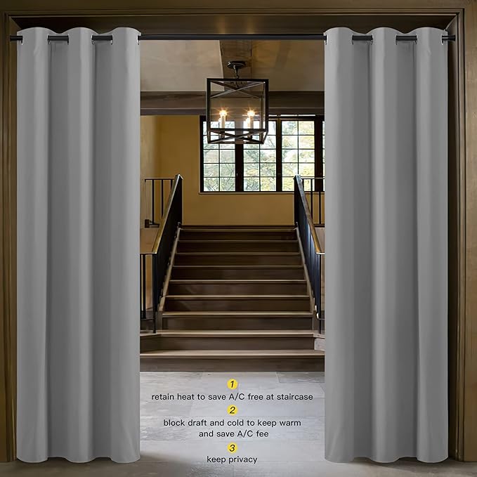 NICETOWN Sliding Door Curtains 96 inch Length, Single Curtain, Insulating Thermal Blackout Curtains for Bedroom Window Bathroom Doorway Front Door (1 Panel, 5ft Wide x 8ft Long, Silver Grey) - Image 2