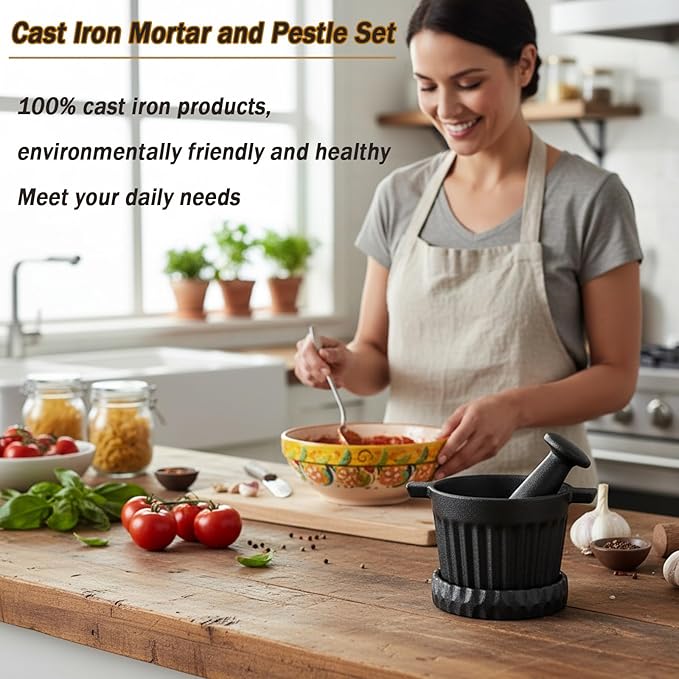 Wood Stove Steamer & Cast Iron Mortar Pestle Set Bundle - 2-in-1 Dual-Layer Humidifier with 3-Piece Grinder Kit for Steaming, Spices, Guacamole, Eco Home & Kitchen - Image 7