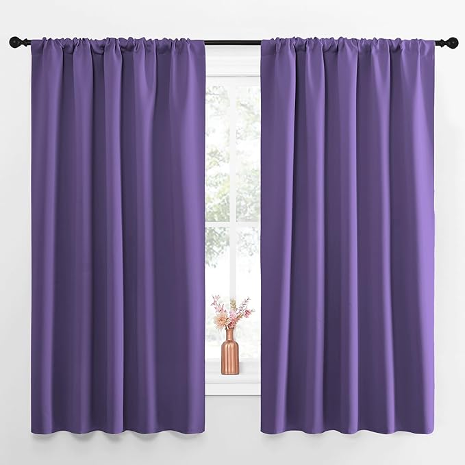 NICETOWN Blackout Curtains for Living Curtains, Lilac Purple, Set of 2, 52 by 63 Inch, Window Treatment Blackout Curtain Panels, Home Decor Thermal Insulated Solid Drapes for Bedroom by NICETOWN