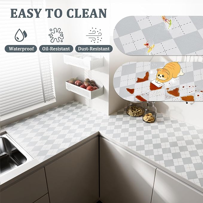 Shelf Liner for Kitchen Cabinets Non-Adhesive Non-Slip Drawer Liners for Dresser, 12" x 120" Waterproof Washable Paper, Durable Protector Mat for Pantry Shelves Cupboards, Light Grey - Image 3