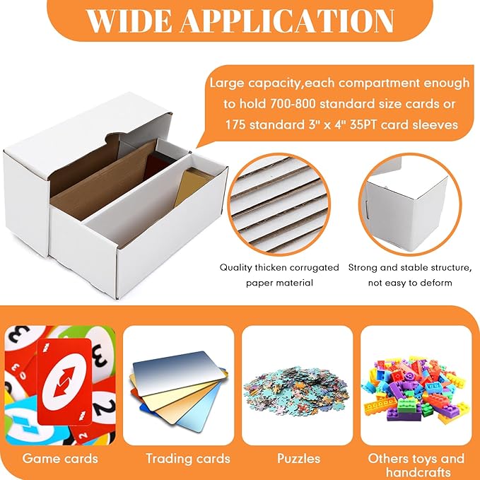 Yexiya 2 Pack 1600 Count Trading/Gaming Card Storage Box 2 Row Cardboard Storage Boxes for Gaming Cards Baseball Football Basketball Hockey Sports Collecting Supplies, White - Image 4
