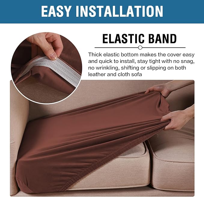 H.VERSAILTEX Velvet Stretch Couch Cushion Cover Plush Cushion Slipcover for Chair Loveseat Sofa Cushion Furniture Protector Seat Cushion Sofa Cover (2 Piece Large Sofa Cushion Covers, Burnt Brick) - Image 4