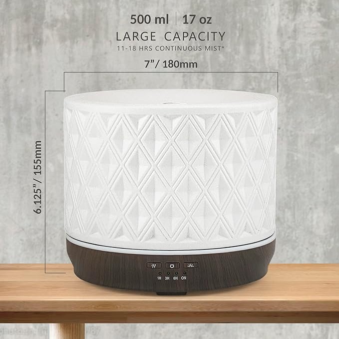 Earnest Living Essential Oil Diffusers for Essential Oils Large Room Diffuser White Ceramic Diffuser 500ml Aromatherapy Diffuser with 4 Timers 7 Night Lights and Auto Off Function for Home Gift - Image 4