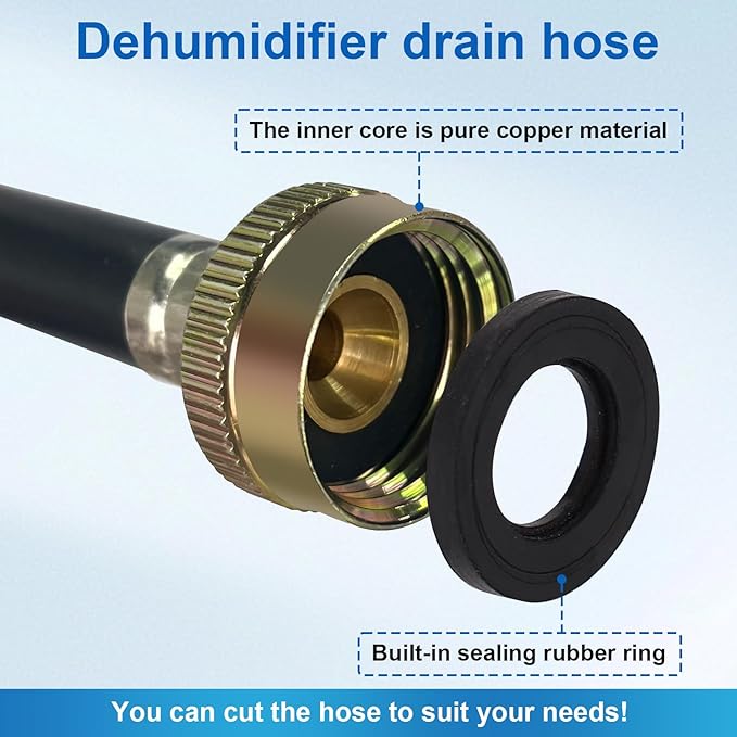 Succulentlovers 6Ft Dehumidifier Drain Hose - 3/4" FHT Dehumidifier Hose with Premium Brass Connectors Thickened Rubber Drain Hose for Most of Dehumidifiers - Image 4