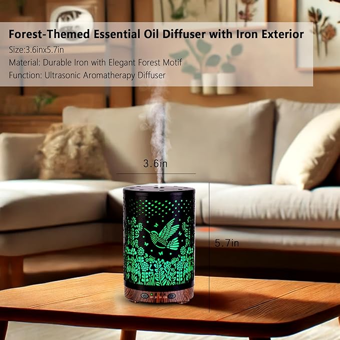 Essential Oil Diffuser 120ML Metal Aromatherapy Diffuser with Timer, Cool Mist Humidifier with Auto Shut-Off & 7 Color Lights for Home Office Spa (Bird) - Image 6