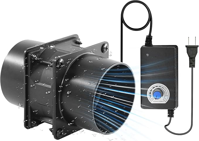 3.15” 12V DC Small Exhaust Duct Fan with Speed Control and 2-Pack 3" Square to Round Duct Flanges for Solder Fume Extractor, Laser Engraver, 3D Printer, Soldering Smoke and DIY Cooling by AMCHIXIN