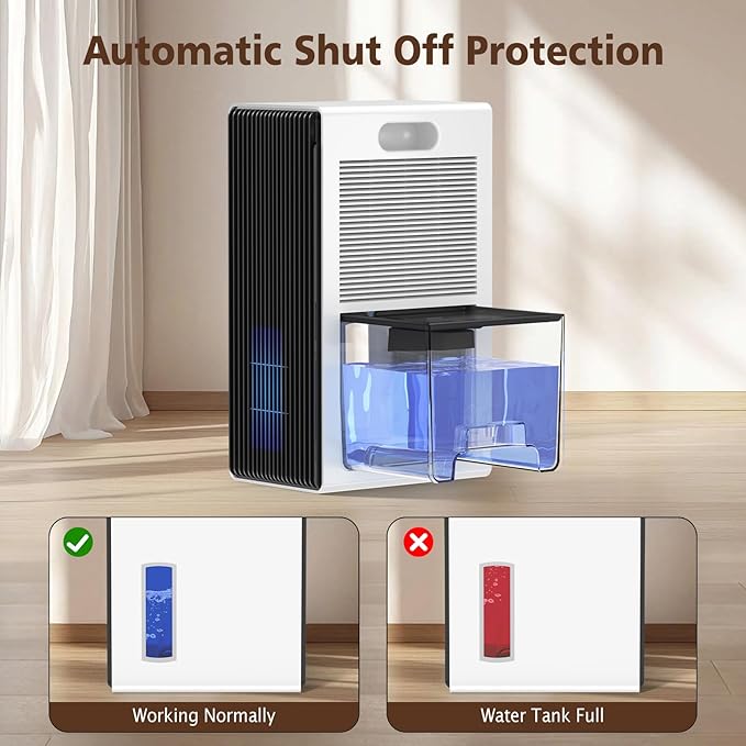 NineSky Dehumidifiers for Home, 95 OZ Water Tank, (1000 sq.ft) Dehumidifiers for Bathroom Bedroom Basement with Auto Shut Off,7 Colors LED Light(White) - Image 7