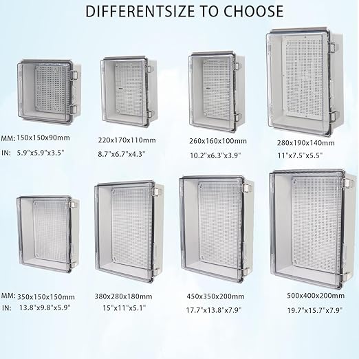 Zulkit Junction Box IP67 Waterproof Electrical Box Hinged Clear Cover Stainless Steel Latch Plastic Enclosure for Project w Mounting Plate Wall Bracket and 2 Cable Gland 11"x7.5"x5.5"/280x190x140mm - Image 3
