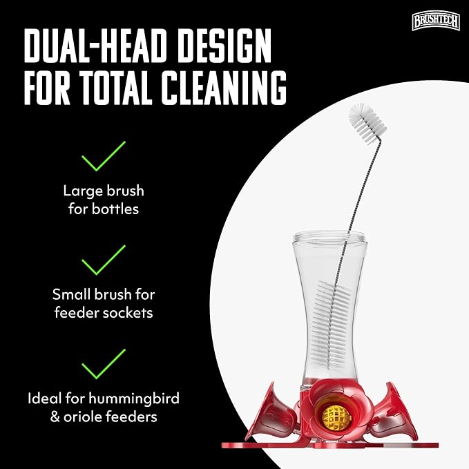 Brushtech, Backyard Bird Care Collection, Two-in-One Hummingbird Feeder Cleaning Brush - Dual-Head Design, Bottle & Socket Scrubber for Hummingbird Health - 14” Nylon Bristles, USA Made - Image 2