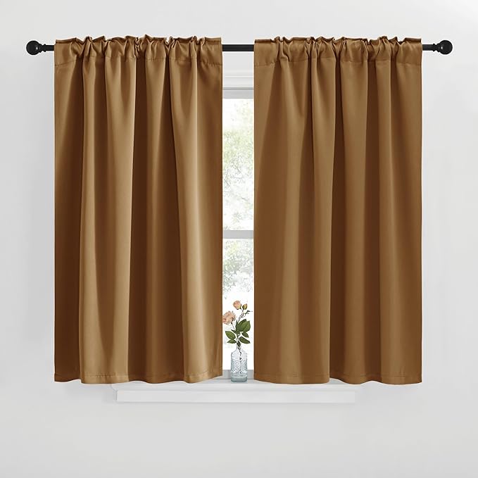 NICETOWN Blackout Curtain Panels for Kitchen - (Gold Brown Color) 29x30 inch, 2 Panels Set, Room Darkening Blackout Drapes for Window - Image 2