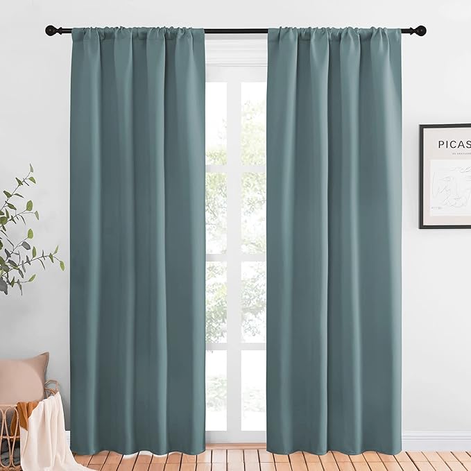 NICETOWN Greyish Blue Blackout Curtains Panels for Window, Thermal Insulated Rod Pocket Blackout Drapes/Draperies for Living Room (2 Panels, W42 x L84 inches) by NICETOWN