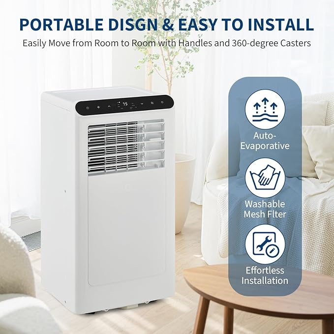 GarveeLife Efficient & Quiet Cooling - 8000 BTU 4-in-1 Portable Air Conditioner with Dehumidifier, Fan & Sleep Mode - Cools up to 350 Sq.Ft - Remote, 24H Timer, Window Kit - White Control Panel - Image 7