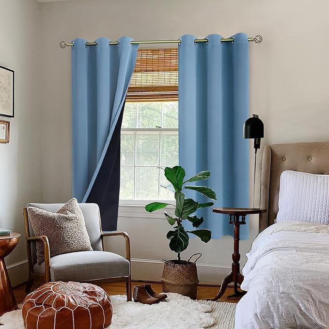 BGment Thermal Insulated 100% Blackout Curtains for Bedroom with Black Liner, Double Layer Full Room Darkening Noise Reducing Grommet Curtain (42 x 63 Inch, Denim Blue, 2 Panels) - Image 2