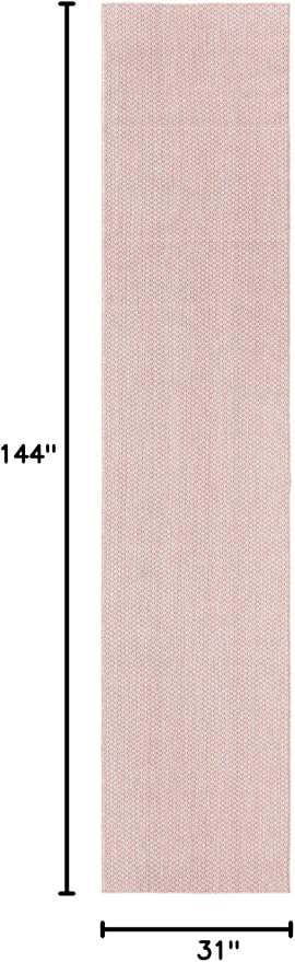 Unique Loom Collection Casual Transitional Solid Heathered Indoor/Outdoor Flatweave Area Rug (2' 7" x 12' Runner, Whisper Pink/Ivory) - Image 2