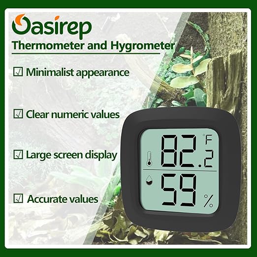Black Reptile Thermometer and Hygrometer – LCD Digital Temp & Humidity Gauge for Bearded Dragon, Ball Python, Crested Gecko, Tortoise, Frog, Axolotl Tanks - Image 3