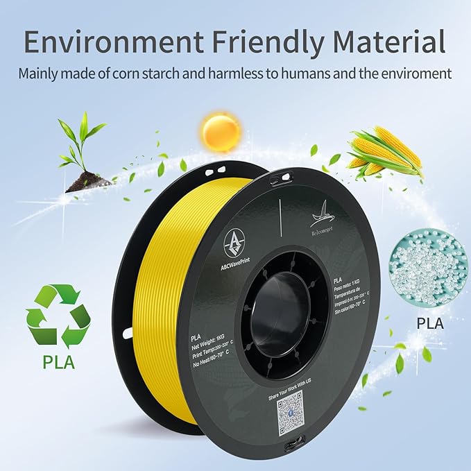 PLA 3D Printer Filament, Dimensional Accuracy +/- 0.02 mm, 1 kg Spool(2.2lbs), 1.75 mm，Yellow - Image 4