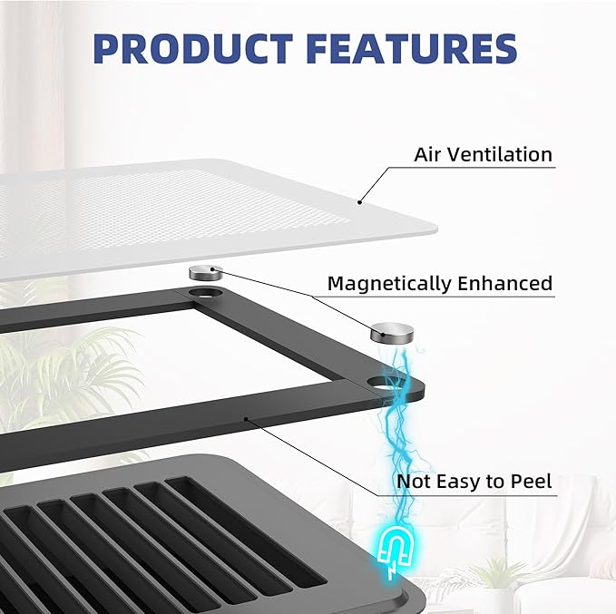 Magnetic Vent Covers - 5" x 11" Vent Screen Mesh Covers for Floor, Wall and Ceiling Registers of Width 5" to 6", Length 11" to 12", Strong Magnetic Floor Vent Covers, Non Peeling - White - Image 4