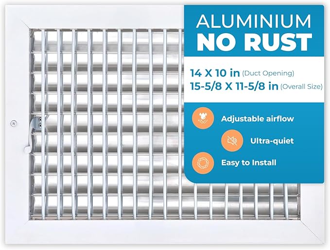 Aluminum 14 x 10 Inch (Duct Opening) Air Vent Covers Wall AC Grille – Premium Register Vent Cover – Durable Rustproof Wall Grille – Overall Size 15-5/8 x 11-5/8 Inch – Adjustable Front Blades, White by Air360