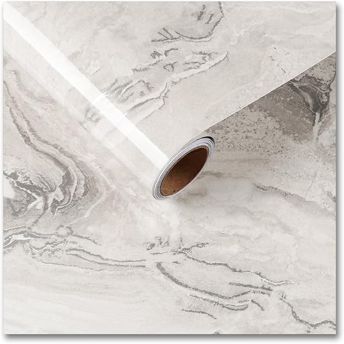 CRE8TIVE Beige Silver Marble Countertop Contact Paper 12"x354" Glossy Liquid Marble Contact Paper for Cabinets Waterproof Self Adhesive Removable Wallpaper for Kitchen Bedroom Drawer Liners Lockers by CRE8TIVE