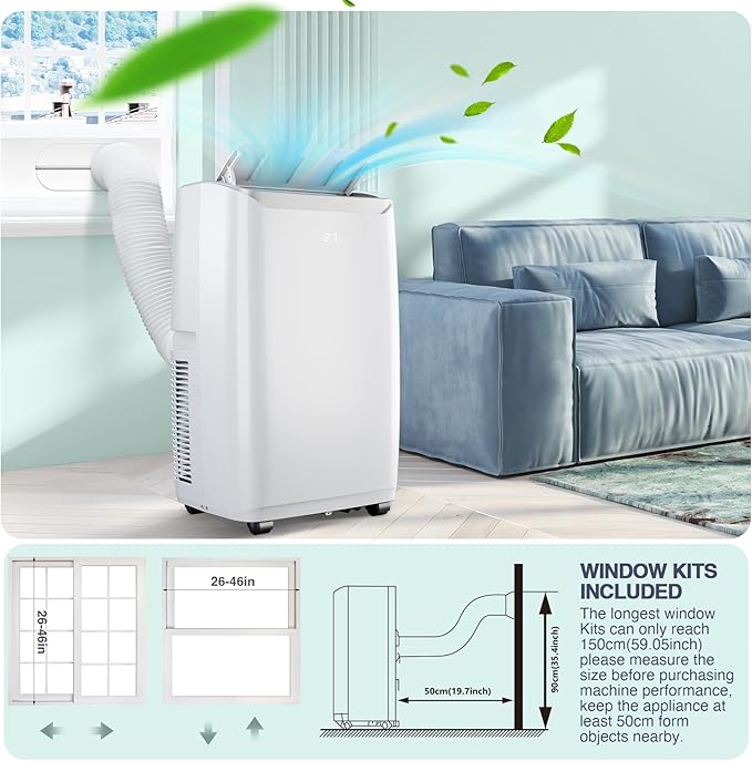 14,000 BTU Portable AC Unit– 4-in-1 Portable Air Conditioner with Cooling, Dehumidifier, Fan & Sleep Mode for Rooms Up to 700 Sq.Ft, Remote Control, LED Display, 24H Timer, White+Black-3032 - Image 3