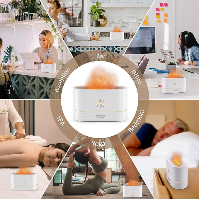 Flame Diffuser Humidifier-Auto Off 180ml Essential Oil Diffuser-2 Modes Brightness Aroma Humidifier with Fire Flame Effect for Home,Office,Spa,Gym(White)… - Image 8