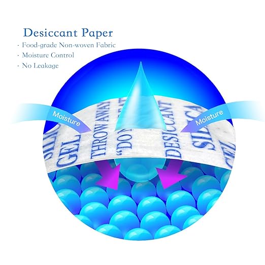 Silica Gel Packets,100 Gram 6 Packets Desiccant Packs, Moisture Absorbers, Rechargeable Silica Gel Car Dehumidifier, Reactivated Silica Gel Desiccant Packets, Safe Dehumidifier Bags for Storage - Image 4