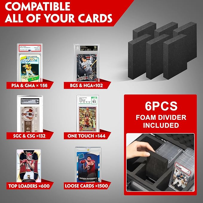 Graded Card Storage Box, Trading Cards Slab Carrying Case, 6 Row Hard Sports Cards Holder Boxes with 6 Dividers Fits for PSA BGS SGC Top Loaders Collection - Image 3
