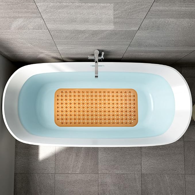 YINENN Bath Tub Shower Stall Mats 31x15.5 Inch Non-Slip and Latex Free, Bathtub Mat with Suction Cups, Machine Washable Bathroom Mats with Drain Holes (Brown) - Image 5