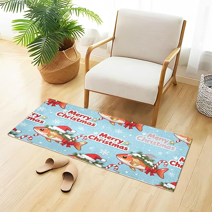 Merry Christmas Golden Salmon decorative mats for inside anti-mold bathroom rugs for entrance hall accessories 39x20in tapetes para ba?o - Image 4