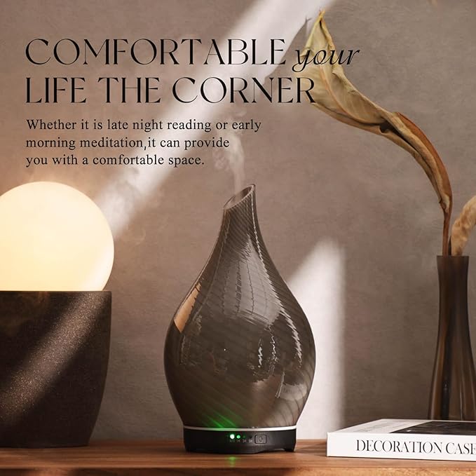 Porseme 280ml Essential Oil Diffuser Glass Color Changing Aroma Air Diffusers Aromatherapy Ultrasonic Cool Mist Humidifier 7 Running Hours Waterless Auto-Off for Sleeping, Yoga, Office (Pure Grey) - Image 7
