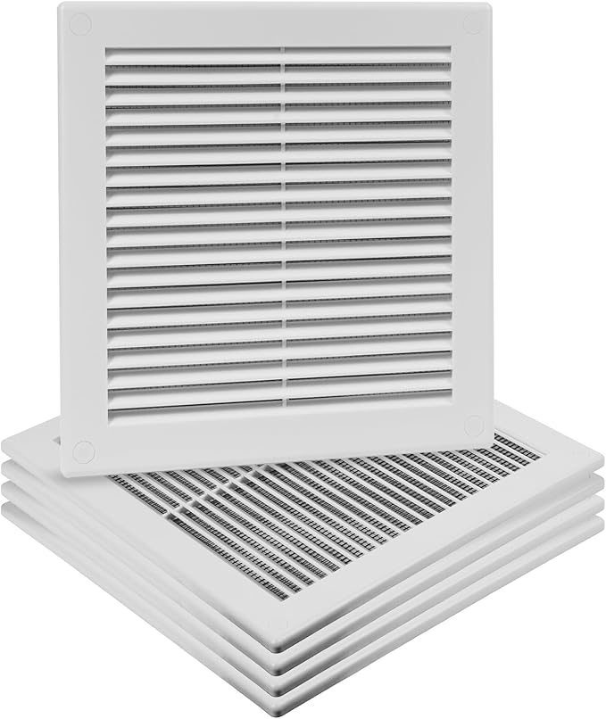 5-Pack 10" x 10" (Outer Size) Square Air Vent Cover – White Plastic Vent Deflector - Screen Mesh, Surface Mount Wall Ceiling – Cold Air Return Soffit Air Vent Cover - Register Indoor Outdoor by Unknown