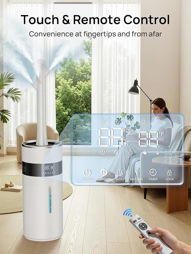 1200ml/h Humidifier for Bedroom up to 2000 sq.ft, 4.8Gal/18L Large Tank Humidifier, 40%-90% Custom Humidity & Replaceable Nozzles, Top Fill Ultrasonic Whole House Humidifiers Large Room Office Indoor - Image 3
