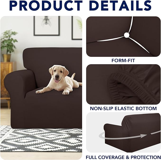 PureFit 100% Dual Waterproof Couch Cover Slipcovers for Couches and Sofas - Stretch Non Slip Fleece Sofa Covers Washable, Leakproof Furniture Protector for Kids, Pets, Dog (Chair, Chocolate) - Image 4