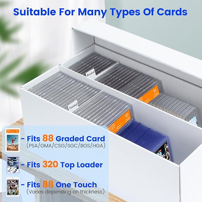 Pulchra 6 Pack Trading Graded Card Storage Box - 2 Rows Graded Card Case Holds 88 PSA Slab Cards, Graded Card, Cardboard Holder Organizer Boxes with Dividers for Sport Cards PSA/GMA/CSG/SGC/HGA/MTG - Image 3