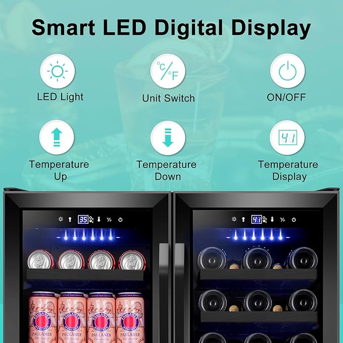 30 Inch Wine and Beverage Refrigerator, Upgrade Dual Zone Wine Cooler, 30'' Wine beverage Fridge Built in or Freestanding Under Counter Large Capacity Glass Door Advanced Cooling System,Black - Image 4