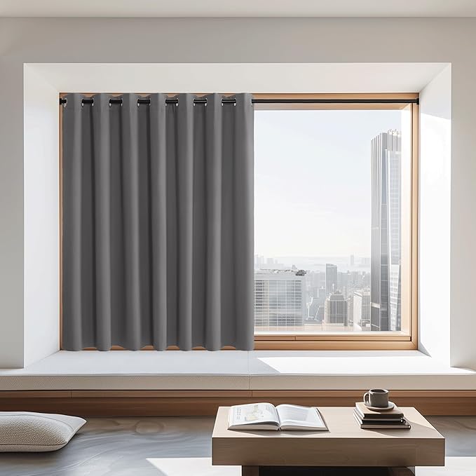 NICETOWN Grey Blackout Curtain Extra Wide 72 inches Long, Grommet Room Darkening Thermal Insulated Soundproof Window Treatment for Bedroom/Living Room, 1 Panel, W100 x L72 by NICETOWN