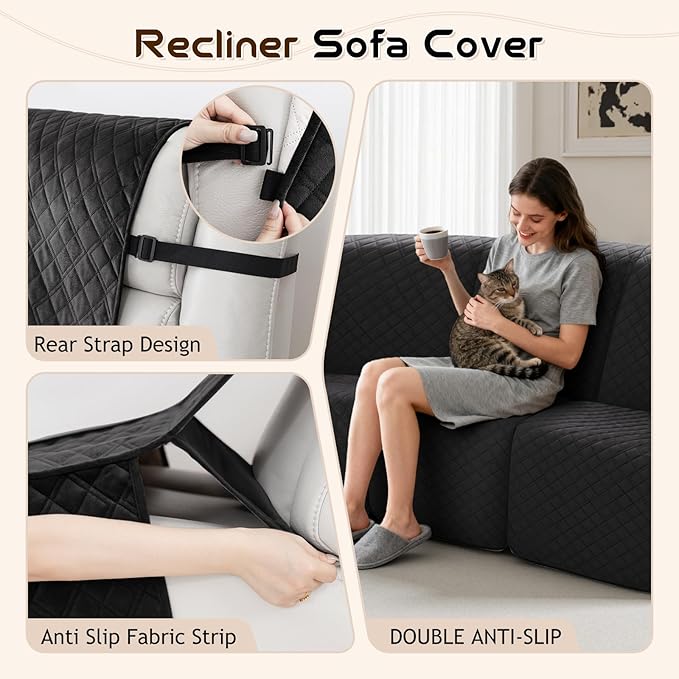 Arfntevss Waterproof Recliner Sectional Couch Covers for Reclining Sectional L Shape Sofa Cover Non Slip Washable Recliner L Shaped Slipcover Dog Additional Seat Protector (1 Seat Cover, Inky Black) - Image 4
