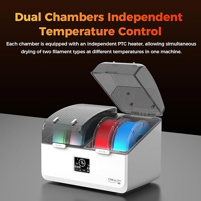 Creality Filament Dryer Box 4 Spool, SpacePi X4L 3D Printer Filament Storage Box, Dual Independent Heating Chambers, Rapid Heating Up to 75℃, Active Dehumidification, Fits PLA,PETG,ABS,TPU,Nylon,etc - Image 4