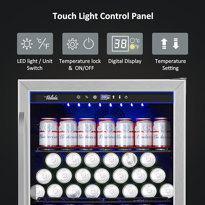 24 Inch Beverage Refrigerator Cooler,210 Cans Wide Beverage and Beer Fridge with Glass Door and Powerful Cooling Compressor, Built-in/Freestanding Drink Fridge for Kitchen, Bar or Office - Image 3