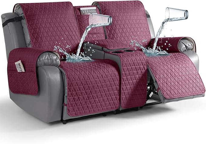 TAOCOCO 100% Waterproof Loveseat Recliner Cover with Console, Non-Slip Washable Reclining Couch Cover for 2 Seats, Furniture Protector for Dogs, Wine by TAOCOCO