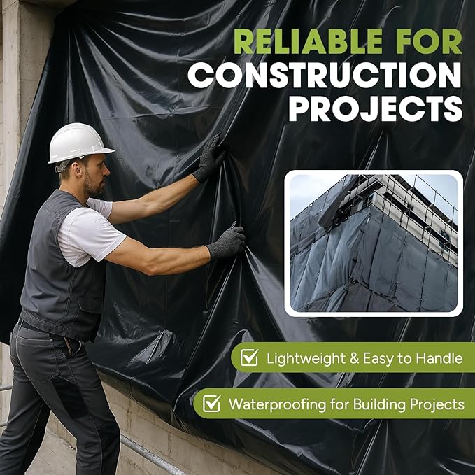 6 Mil Black Plastic Sheeting 10x100 FT – UV Protection Poly Sheeting Polyethylene Film, Black Plastic Rolls for Garden, Crawl Space Vapor Barrier, Construction, Landscaping, Weed, Moisture Control - Image 7