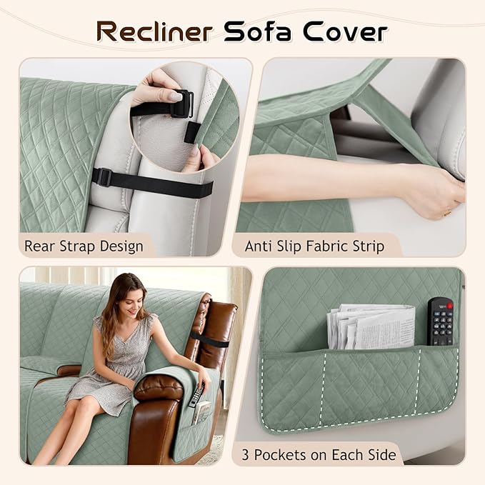 Arfntevss Waterproof Recliner Sectional Couch Covers for Reclining L Shape Sofa Cover Non Slip Washable L Shaped Slipcover Sets for Dog Furniture Protector (5 Seat with 2 Console Cover, Sage Green) - Image 4