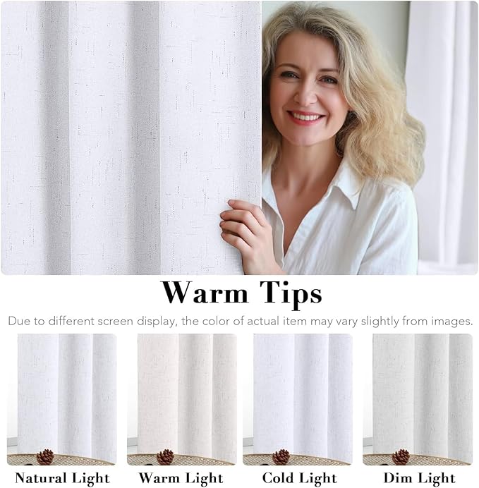 H.VERSAILTEX Linen Curtains 100% Blackout Curtains for Bedroom 90 inch Long Full Light Blocking Nature Linen Blended Window Curtains for Living Room Nickel Grommet (2 Panels, Bright White) - Image 5