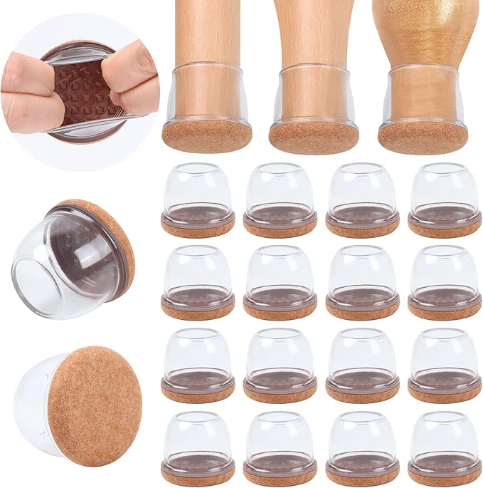 Ezprotekt 24 Pcs Extra Large Chair Leg Protectors with Felt, Round Chair Leg Caps, Floor Protectors for Chairs, Felt Furniture Pads Covers, Bar Stools Leg Protectors Cups (XL Fit: 1.4"-1.65", Clear) by VisittheEzprotekt