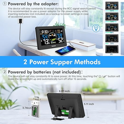 Weather Station Wireless Indoor Outdoor, Digital Thermometer with Remote Sensor, 7.5'' HD VA Display Home Weather Stations, Accurate Temperature Humidity Gauge with Weather Forecast, Atomic Clock - Image 5
