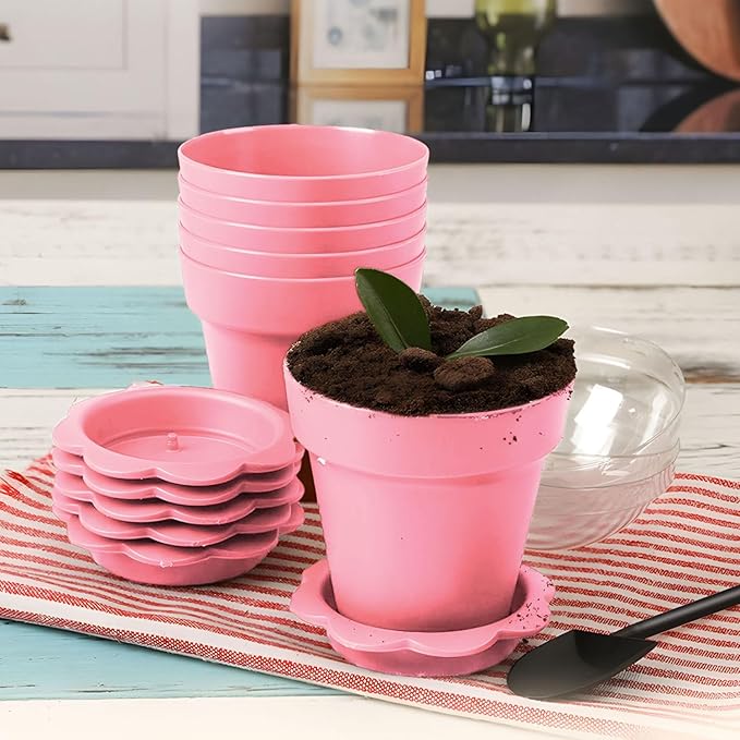 20 Pcs Nursery Pots with Humidity Dome, Cupcake Plant Nursery Pots with Bring A Plate and Shovel, Planting Cups for Seeds for Indoor Gardening and Plant Propagation(Pink) - Image 3