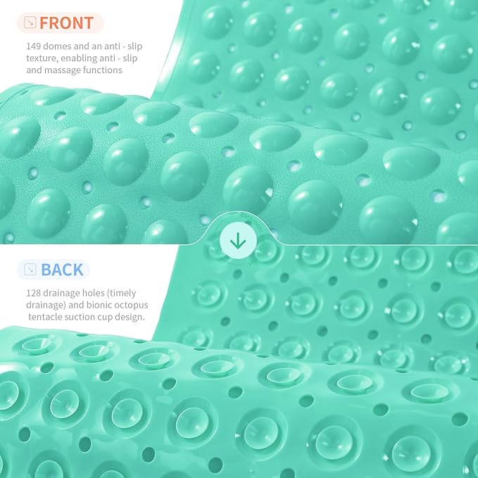 Anti-Slip Bathtub Shower mat, 27.5×14.5（Approximately 70×37cm） inch Soft Oversized Machine Washable Non-Slip Bathtub mat with Drainage Holes, Bathroom Floor Suction Cup.（1-Opaque Mars Green） - Image 2