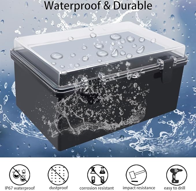 Junction Box, Hinged Black Clear Cover IP67 Waterproof ABS Project Box with Mounting Plate Electrical Box Enclosure with Wall Bracket 11.4 x 7.5 x 5.5inch(290x190x140mm) - Image 2