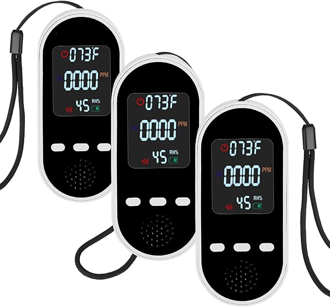 Portable Carbon Monoxide Detector Mini air Quality Monitor with Lanyard Alarm, CO Gas/Humidity Sensor/Indoor/Outdoor Thermometer, Battery Powered LED Screen by Vzmcov